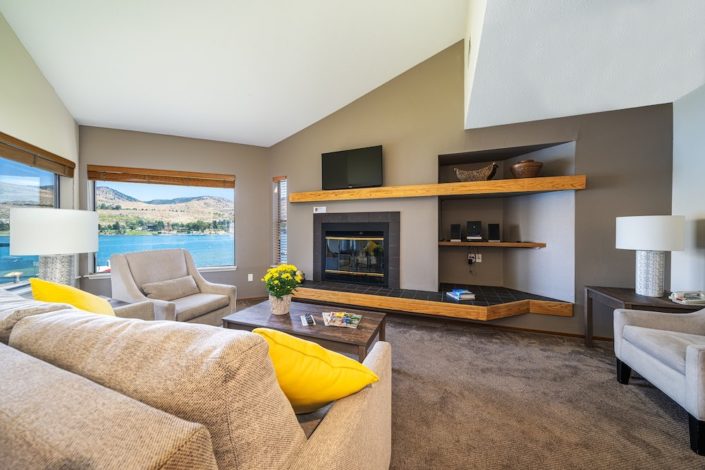 Living room with a view of Lake Chelan